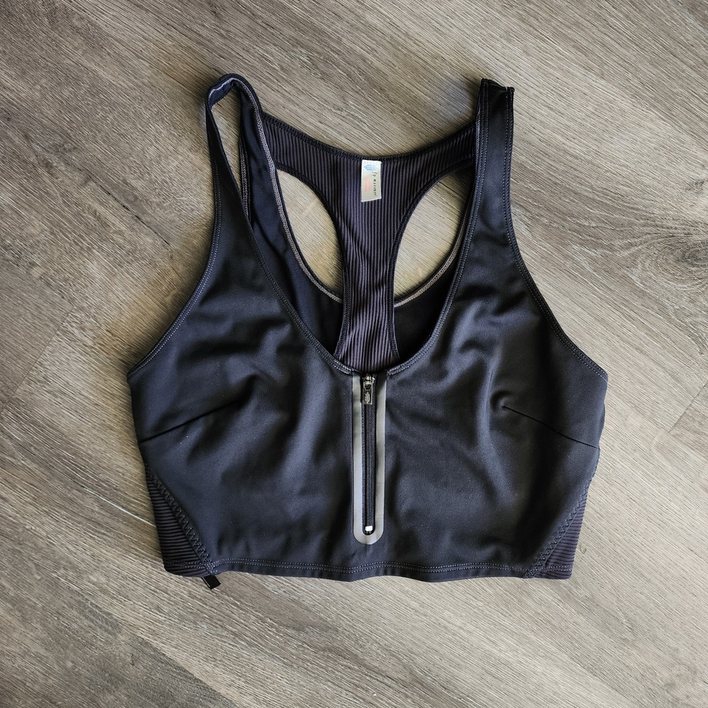Free People Movement Sports Bra S Black Zip Racerback Layered Look Activewear